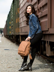 Brown Casual Mens Leather 12-inch Small Computer Backpacks Travel Backpack for men - imessengerbags