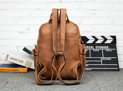 Brown Casual Mens Leather 12-inch Small Computer Backpacks Travel Backpack for men - imessengerbags