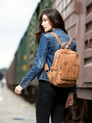 Brown Casual Mens Leather 12-inch Small Computer Backpacks Travel Backpack for men - imessengerbags