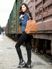 Brown Casual Mens Leather 12-inch Small Computer Backpacks Travel Backpack for men - imessengerbags