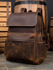 Brown Casual Mens Leather 15inches Computer Backpacks Black Travel Backpack College Backpacks for men