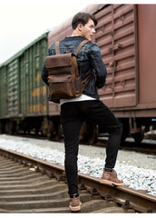 Brown Casual Mens Leather 15inches Computer Backpacks Black Travel Backpack College Backpacks for men - imessengerbags
