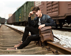 Brown Casual Mens Leather 15inches Computer Backpacks Black Travel Backpack College Backpacks for men - imessengerbags
