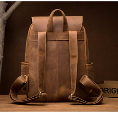 Brown Casual Mens Leather 15inches Computer Backpacks Black Travel Backpack College Backpacks for men - imessengerbags
