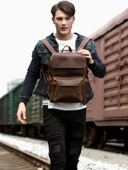Brown Casual Mens Leather 15inches Computer Backpacks Black Travel Backpack College Backpacks for men - imessengerbags