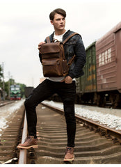 Brown Casual Mens Leather 15inches Computer Backpacks Black Travel Backpack College Backpacks for men - imessengerbags