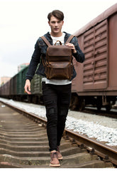 Brown Casual Mens Leather 15inches Computer Backpacks Black Travel Backpack College Backpacks for men - imessengerbags