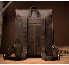 Casual Brown Mens Leather 15-inch Large Backpack Travel Backpacks Computer Backpacks for men - imessengerbags