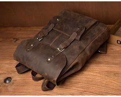 Casual Brown Mens Leather 15-inch Large Backpack Travel Backpacks Computer Backpacks for men - imessengerbags