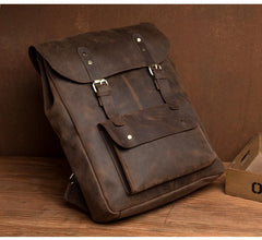 Casual Brown Mens Leather 15-inch Large Backpack Travel Backpacks Computer Backpacks for men - imessengerbags