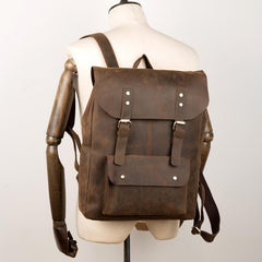Casual Brown Mens Leather 15-inch Large Backpack Travel Backpacks Computer Backpacks for men - imessengerbags