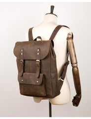 Casual Brown Mens Leather 15-inch Large Backpack Travel Backpacks Computer Backpacks for men - imessengerbags