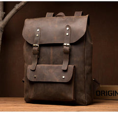 Casual Brown Mens Leather 15-inch Large Backpack Travel Backpacks Computer Backpacks for men - imessengerbags