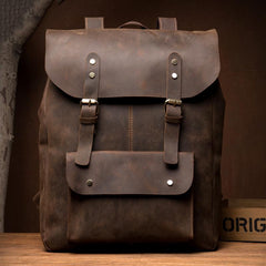 Casual Brown Mens Leather 15-inch Large Backpack Travel Backpacks Computer Backpacks for men - imessengerbags