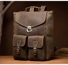 Brown Casual Mens Leather 15-inch Large Backpack Black Travel Backpacks School Backpacks for men - imessengerbags