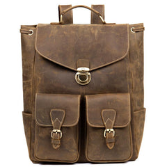 Brown Casual Mens Leather 15-inch Large Backpack Black Travel Backpacks School Backpacks for men - imessengerbags