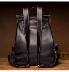 Brown Casual Mens Leather 15-inch Large Backpack Black Travel Backpacks School Backpacks for men - imessengerbags