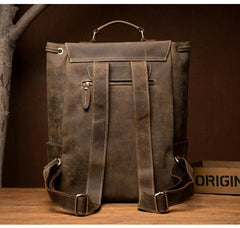 Brown Casual Mens Leather 15-inch Large Backpack Black Travel Backpacks School Backpacks for men - imessengerbags