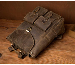 Brown Casual Mens Leather 15-inch Large Backpack Black Travel Backpacks School Backpacks for men - imessengerbags