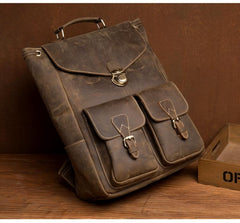 Brown Casual Mens Leather 15-inch Large Backpack Black Travel Backpacks School Backpacks for men - imessengerbags