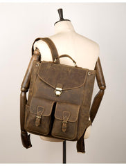 Brown Casual Mens Leather 15-inch Large Backpack Black Travel Backpacks School Backpacks for men - imessengerbags