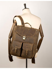 Brown Casual Mens Leather 15-inch Large Backpack Black Travel Backpacks School Backpacks for men