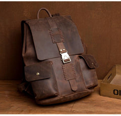 Casual Brown Mens Leather 15-inch Large Backpacks Brown College Backpack School Backpacks for men