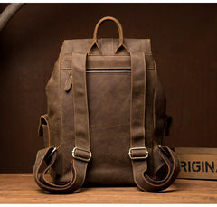 Casual Brown Mens Leather 15-inch Large Backpacks Brown College Backpack School Backpacks for men