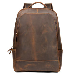 Brown Casual Mens Leather 16-inch Large Computer Backpack Travel Backpacks Laptop Backpack for men