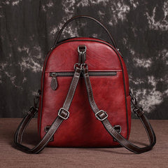 Brown Cool LEATHER Womens Small Red Backpack Mini College Backpack For Women - imessengerbags