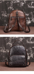 Brown Cool LEATHER Womens Small Red Backpack Mini College Backpack For Women - imessengerbags