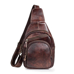 Tan Cool LEATHER MENS 8 inches Sling Bag One Shoulder Backpack Brown Chest Bag For Men - imessengerbags