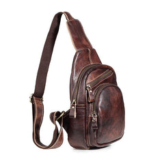 Tan Cool LEATHER MENS 8 inches Sling Bag One Shoulder Backpack Brown Chest Bag For Men - imessengerbags