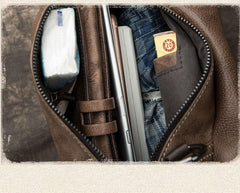 Brown Cool LEATHER MENS Sling Bag One Shoulder Backpack Chest Bag For Men - imessengerbags