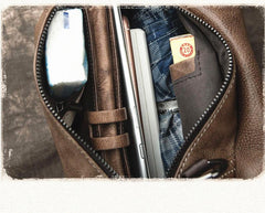 Brown Cool LEATHER MENS Sling Bag One Shoulder Backpack Chest Bag For Men - imessengerbags