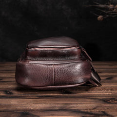Brown Cool LEATHER MENS 8'' Sling Bag Coffee Chest Bag Brown One Shoulder Bag For Men - imessengerbags