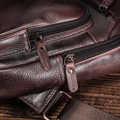 Brown Cool LEATHER MENS 8'' Sling Bag Coffee Chest Bag Brown One Shoulder Bag For Men - imessengerbags