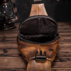 Brown Cool LEATHER MENS 8'' Sling Bag Coffee Chest Bag Brown One Shoulder Bag For Men - imessengerbags