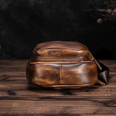 Brown Cool LEATHER MENS 8'' Sling Bag Coffee Chest Bag Brown One Shoulder Bag For Men - imessengerbags