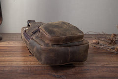 Brown Cool LEATHER MENS 8'' Sling Bag Coffee Chest Bag Brown One Shoulder Bag For Men - imessengerbags