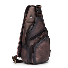 Brown Cool LEATHER MENS 8'' Sling Bag Coffee Chest Bag Brown One Shoulder Bag For Men - imessengerbags