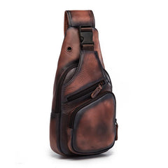 Brown Cool LEATHER MENS 8'' Sling Bag Coffee Chest Bag Brown One Shoulder Bag For Men - imessengerbags