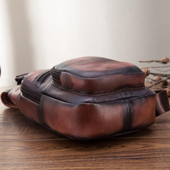 Brown Cool LEATHER MENS 8'' Sling Bag Coffee Chest Bag Brown One Shoulder Bag For Men - imessengerbags