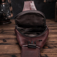 Brown Cool LEATHER MENS 8'' Sling Bag Coffee Chest Bag Brown One Shoulder Bag For Men - imessengerbags