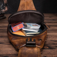 Brown Cool LEATHER MENS 8'' Sling Bag Coffee Chest Bag Brown One Shoulder Bag For Men - imessengerbags