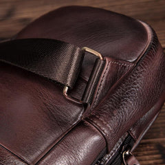 Brown Cool LEATHER MENS 8'' Sling Bag Coffee Chest Bag Brown One Shoulder Bag For Men - imessengerbags