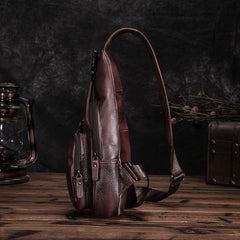 Brown Cool LEATHER MENS 8'' Sling Bag Coffee Chest Bag Brown One Shoulder Bag For Men - imessengerbags