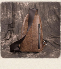 Brown Cool LEATHER MENS 8 inches Sling Bag One Shoulder Backpack Chest Bag For Men