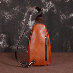 Brown Cool LEATHER MENS 8 inches Sling Bag One Shoulder Backpack Dark Brown Chest Bag For Men - imessengerbags