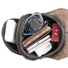 Brown Cool LEATHER MENS Sling Bag 8 inches Small Gray One Shoulder Backpack Chest Bag For Men - imessengerbags